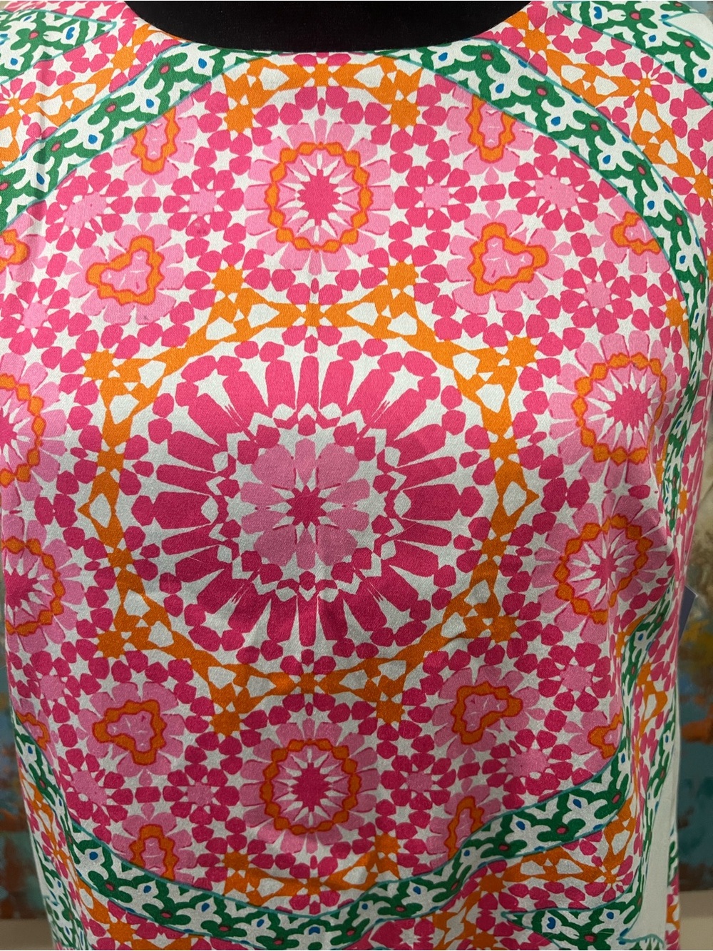 London Times Sleeveless Shift Dress Pink Green Medallion Print US 8 - Picture 6 of 16